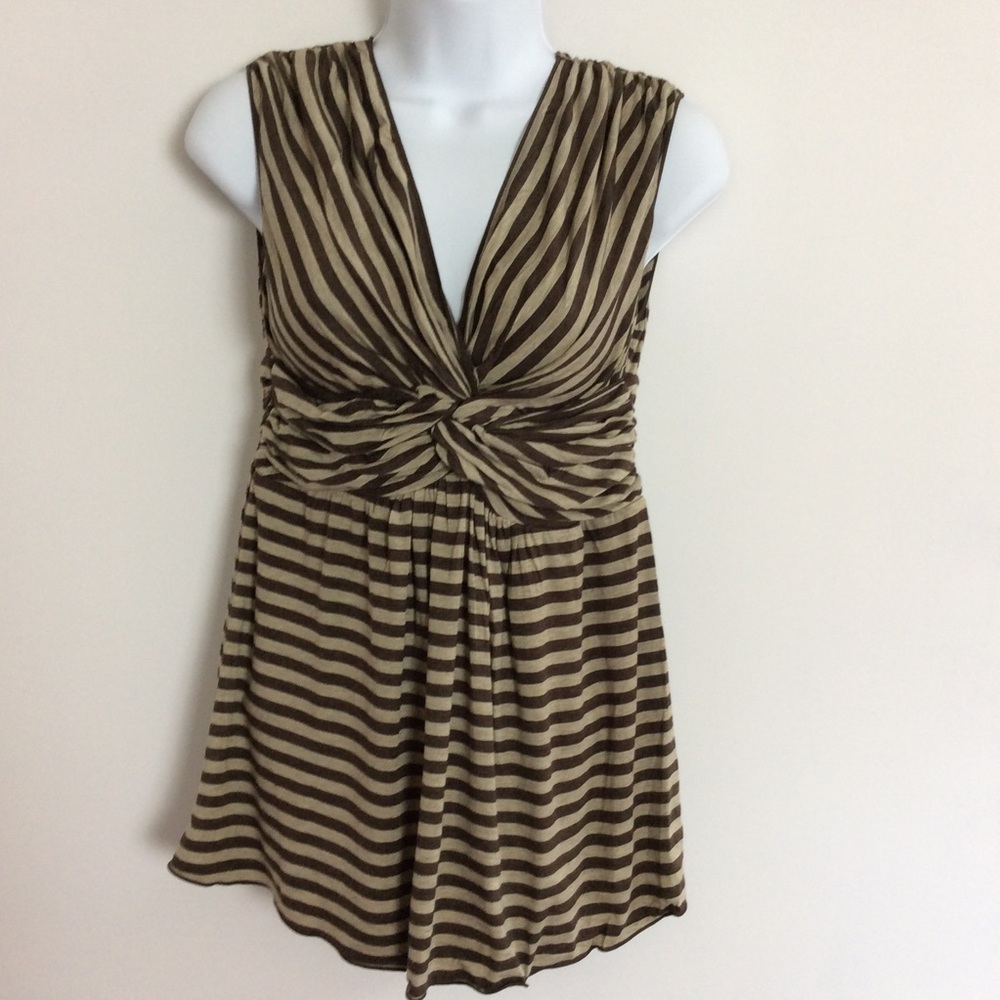NEW Max Studio Striped Sleeveless Top Brown Tan